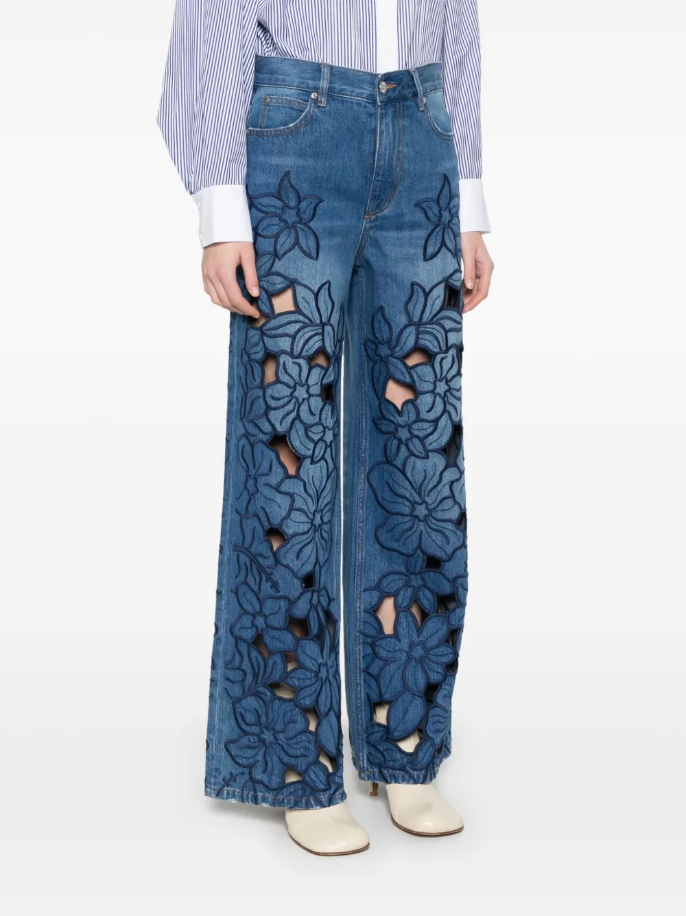 SANDRO Jeans met geborduurde bloemen Blauw