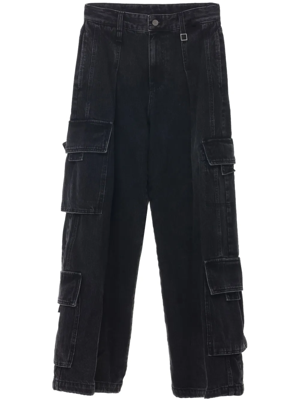 Wooyoungmi Black Wide Denim Cargo Jeans In 989b Black