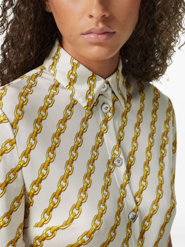 Versace Chain Stripes Fitted Midi Shirt Dress, female, Print, 36