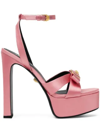 Versace 140mm Gianni Ribbon Satin Sandals | Pink | FARFETCH
