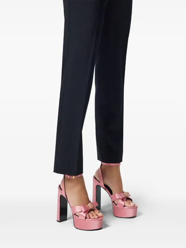 Versace 140mm Gianni Ribbon Satin Sandals | Pink | FARFETCH Versace 140mm Gianni Ribbon Satin Sandals | Pink | FARFETCH