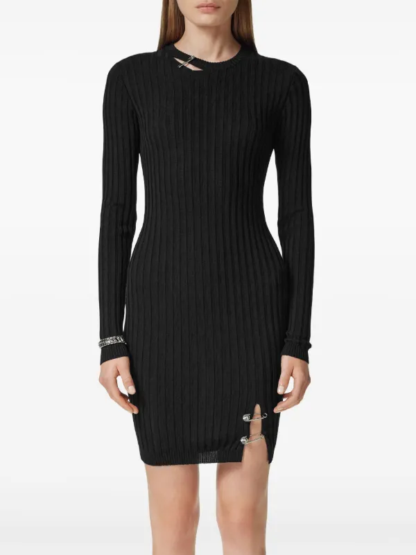 Versace Safety Pin ribbed-knit Mini Dress | Black | FARFETCH JO