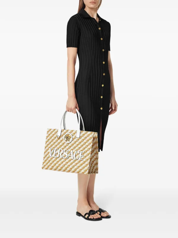 Versace Borsa Tote La Medusa Grande a Righe Toni Neutri