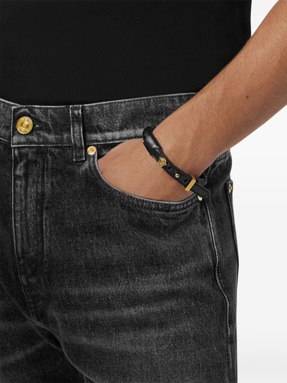 Versace Medusa leather bracelet - Zwart