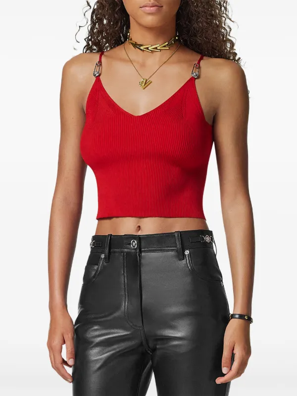 Versace Safety Pin Crop Top | Red | FARFETCH