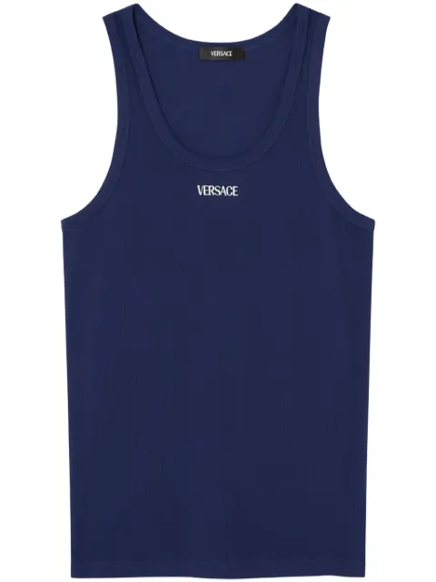 Versace logo-embroidered ribbed tank top
