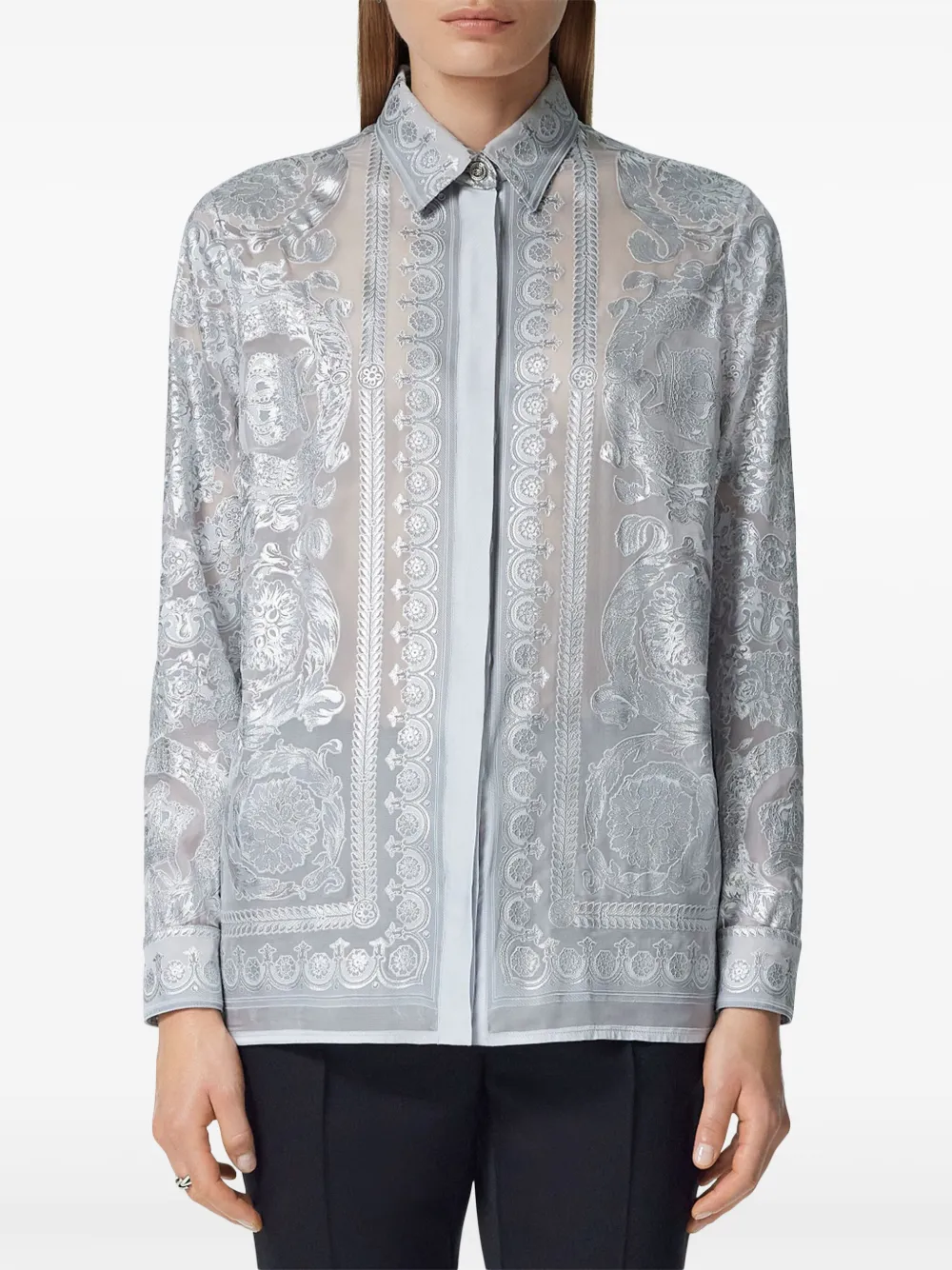 Versace Barocco Hemd Mit Motiv In Grau