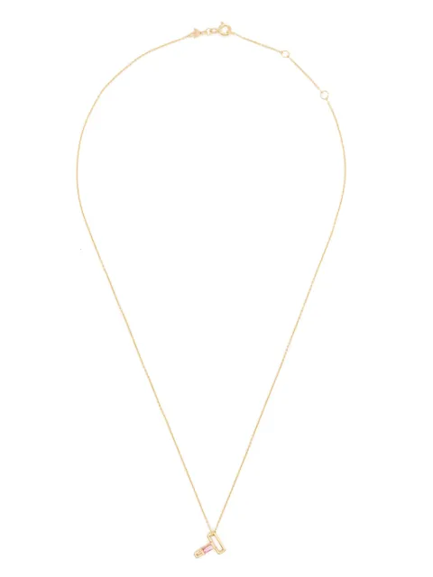Aliita collar Letra T en oro amarillo de 9kt con turmalina rosa