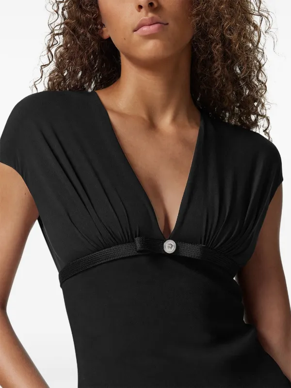 Versace Deep-Neck Midi Dress - Black
