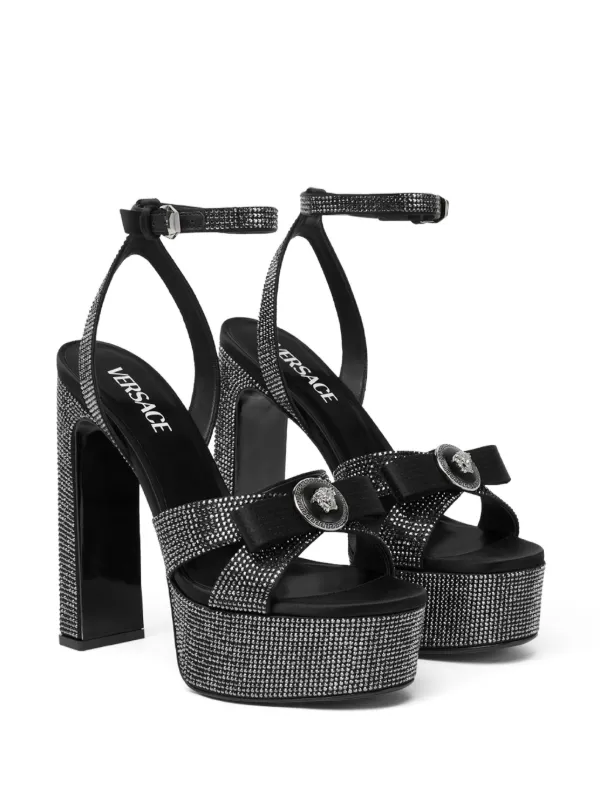 Versace 140mm Gianni Ribbon Crystal Sandals | Black | FARFETCH