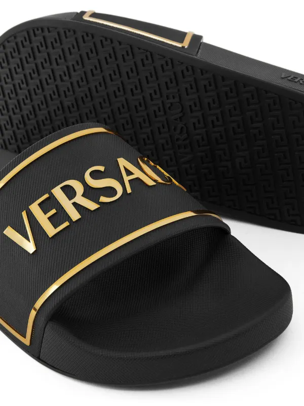 Versace logo-print Slides | Black | FARFETCH
