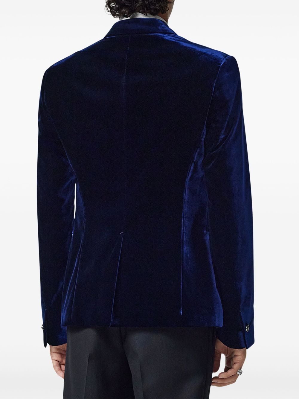 Shop Versace Velvet Blazer In Blue