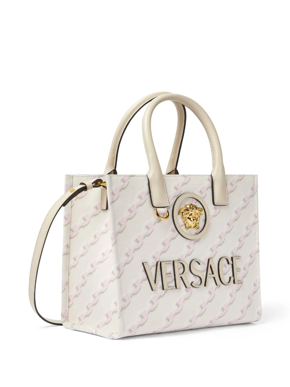 Versace Kleine Chain Stripes La Medusa shopper Wit