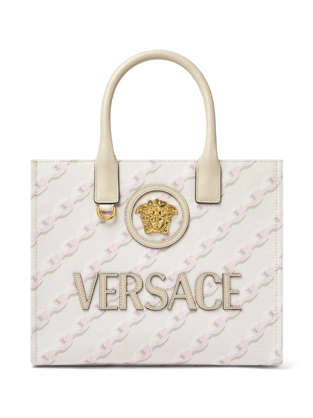 Versace Kleine Chain Stripes La Medusa shopper Wit