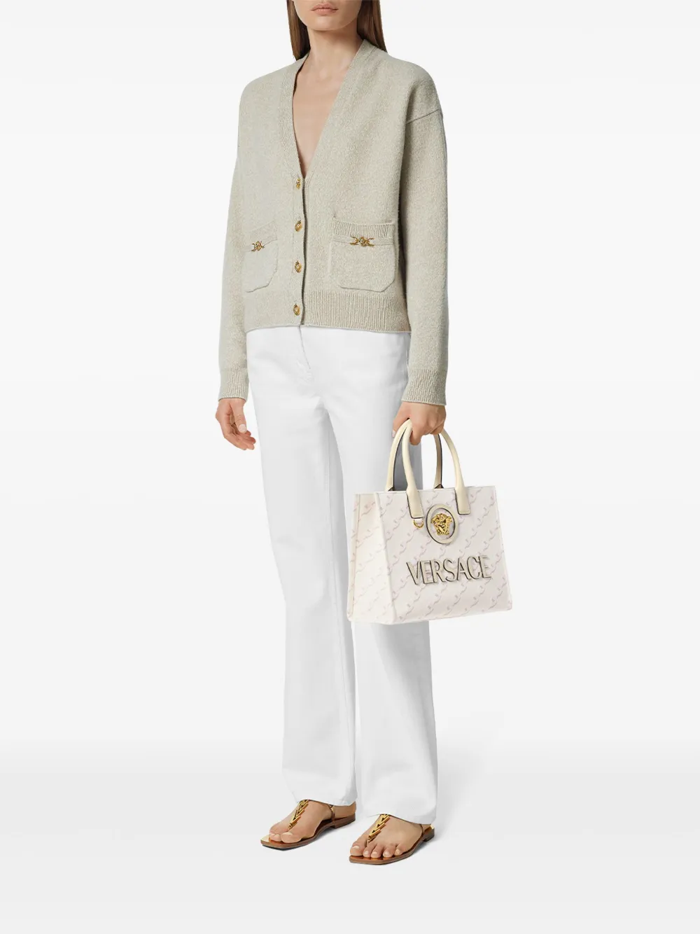 Versace Shopper met kettingstrepen - Wit