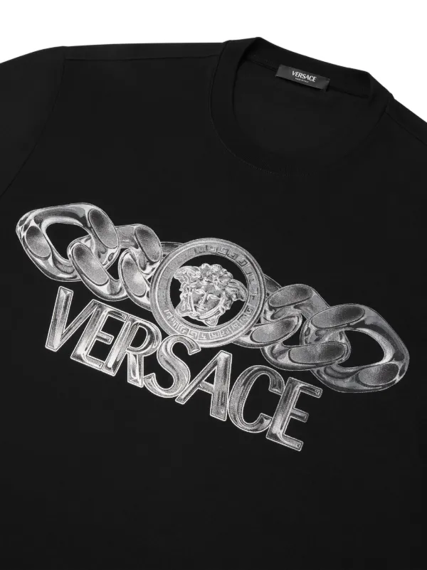 流行り の ブランド  Versace logo-print Cotton T-shirt | Black | FARFETCH トップス