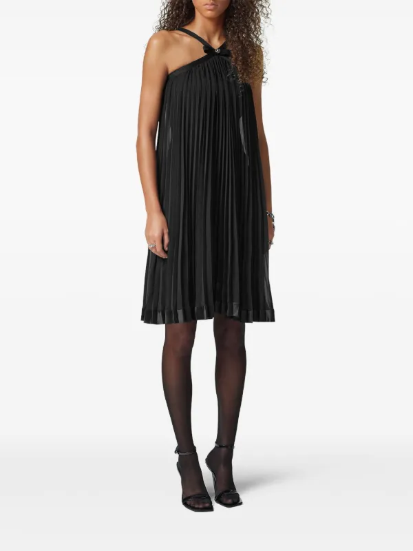 Versace Halterneck Pleated Mini Dress - Black