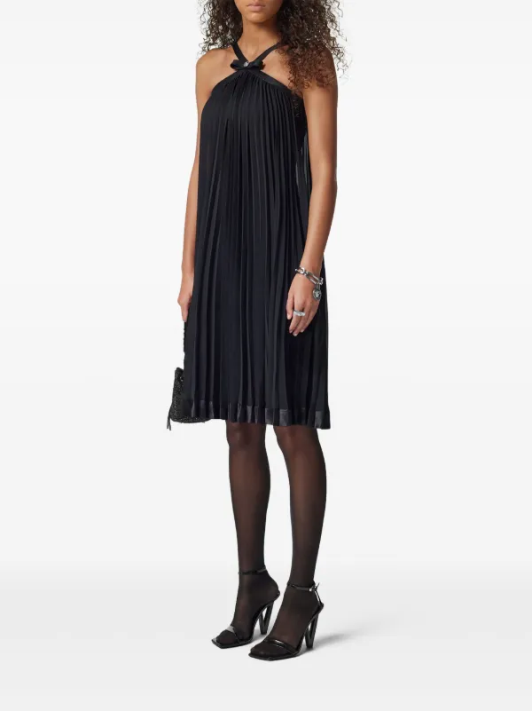 Versace Halterneck Pleated Mini Dress | Black | FARFETCH JO