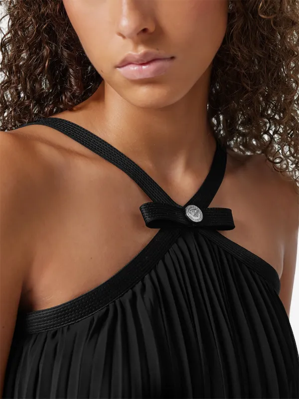 Versace Halterneck Pleated Mini Dress | Black | FARFETCH JO