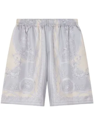 VERSACE シルバー バロック シルク ショートパンツ ブラック
