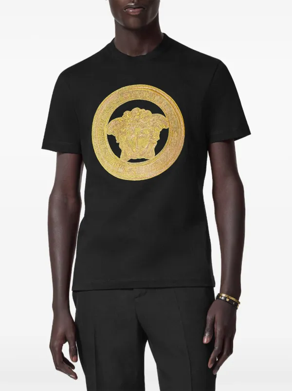 Versace Medusa-embroidered T-shirt | Black | FARFETCH