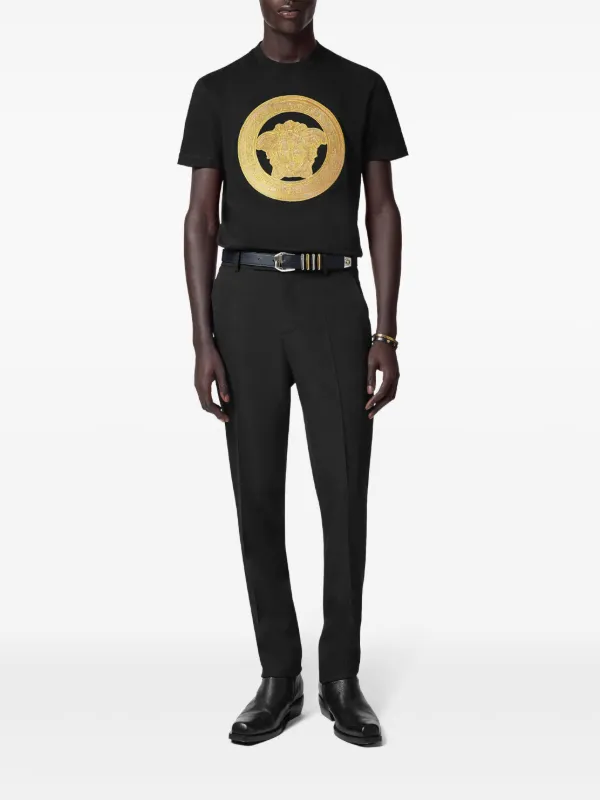 Versace Medusa-embroidered T-shirt | Black | FARFETCH