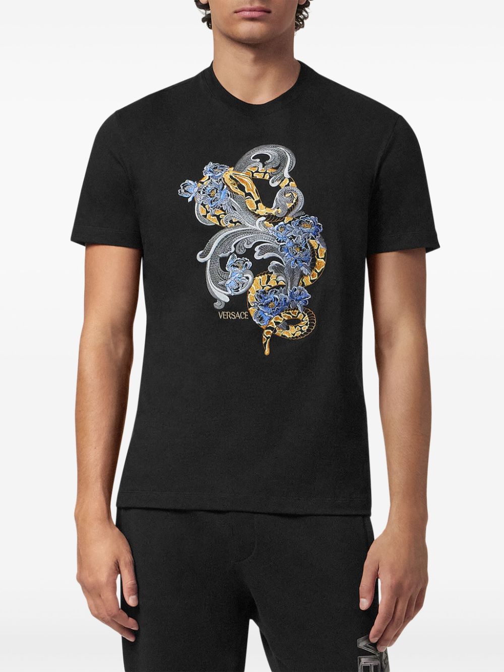 Versace T-shirt met geborduurde slang - Zwart