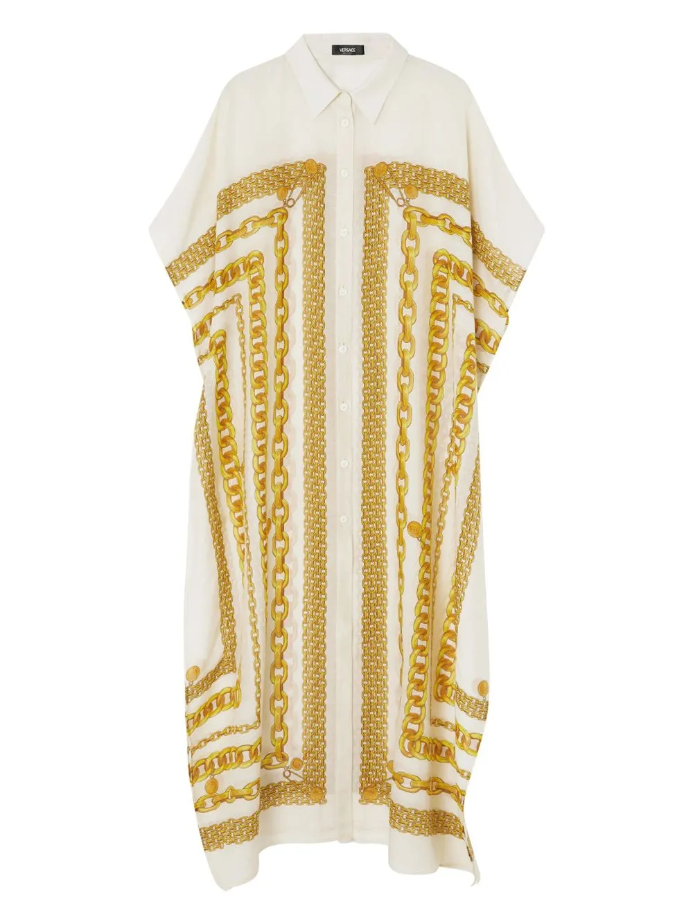 Versace Multicolordress With Classic Collar And All-over Chain Print In Neutrals