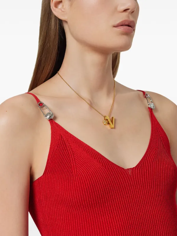 Versace Safety Pin Suspender Midi Dress | Red | FARFETCH 