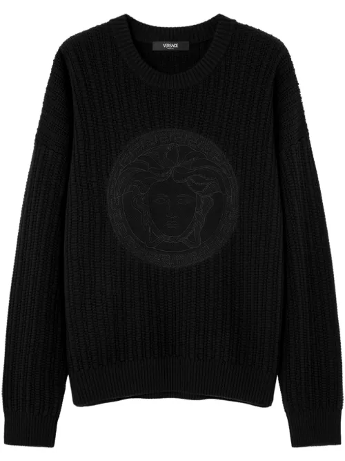 Pull en maille torsadée à motif Medusa brodé - Versace - Modalova