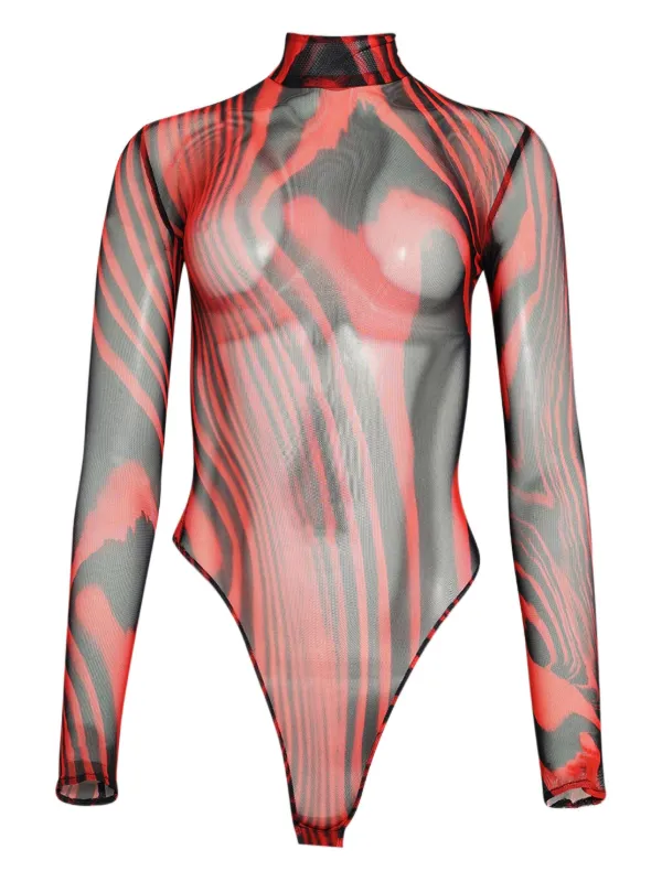 David Koma Printed Bodysuit in Red