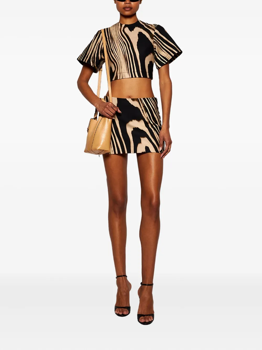 David Koma zebra-print side-zip mini skirt Beige