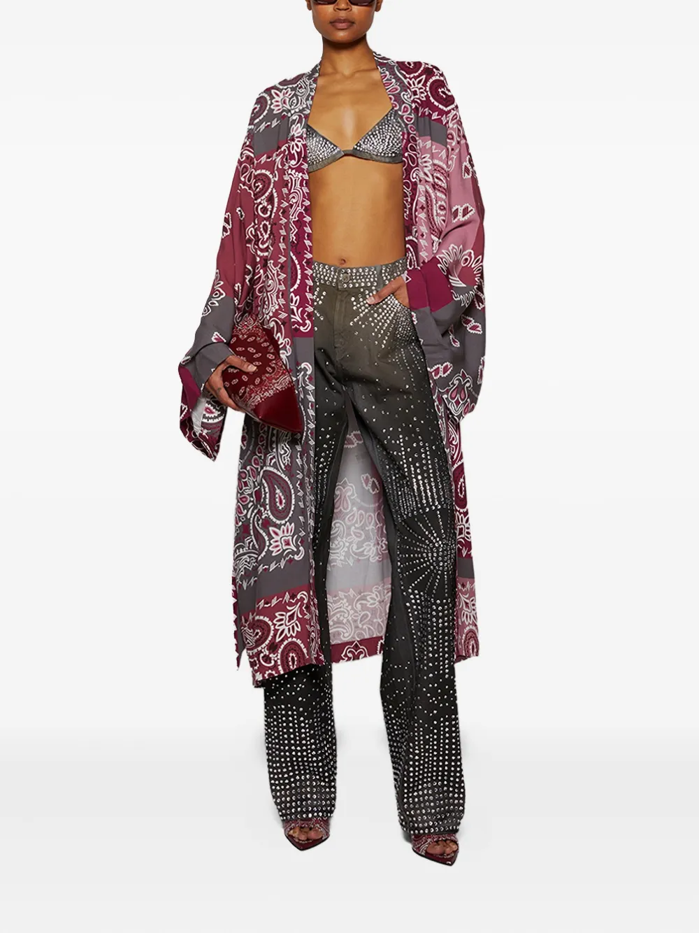 The Attico Kleine leren clutch met paisley-print - Rood