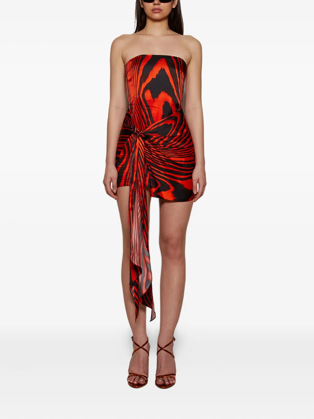 David Koma zebra-print tie-detail minidress Rood