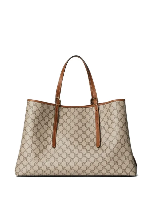 【関税&送料込】Gucci Gg Emblem Large Shopping Bag In Gg Lea Gucci Large GG Emblem Tote Bag | Neutrals | FARFETCH
