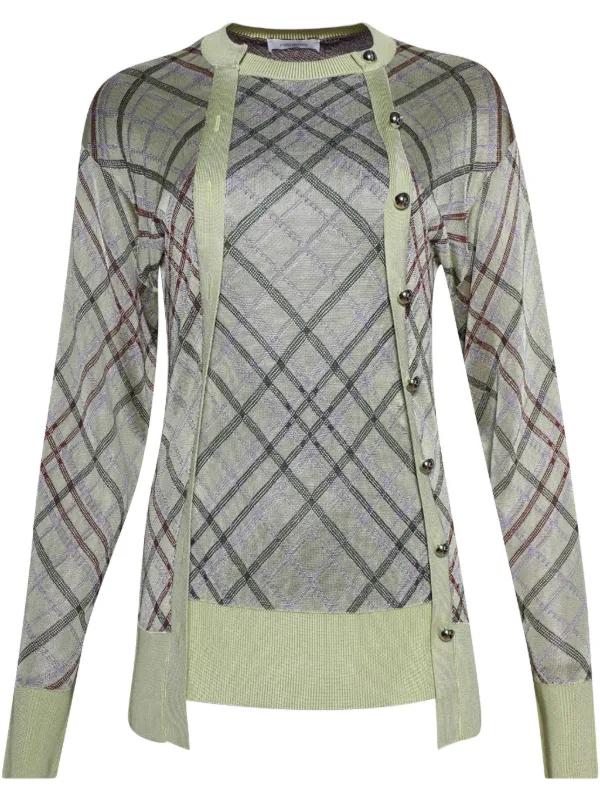 Rabanne Checked Cardigan in Neutrals