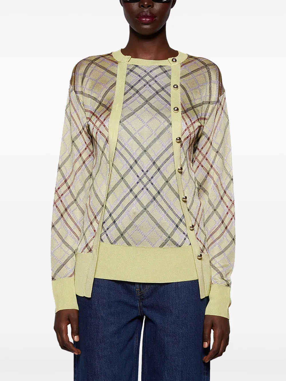 Shop Rabanne Checked Cardigan In Neutrals
