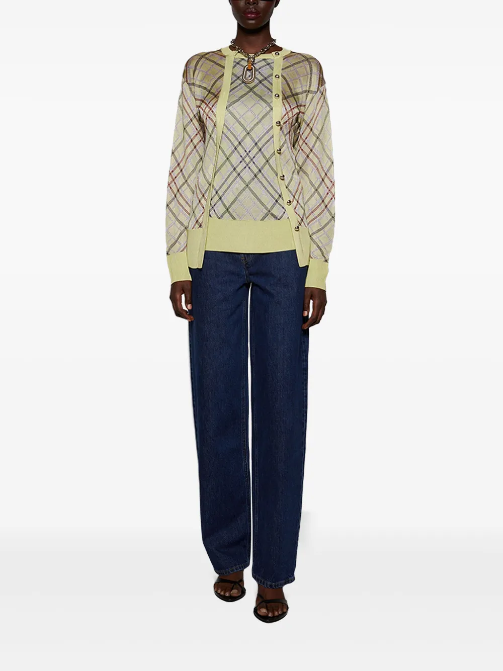 Shop Rabanne Checked Cardigan In Neutrals
