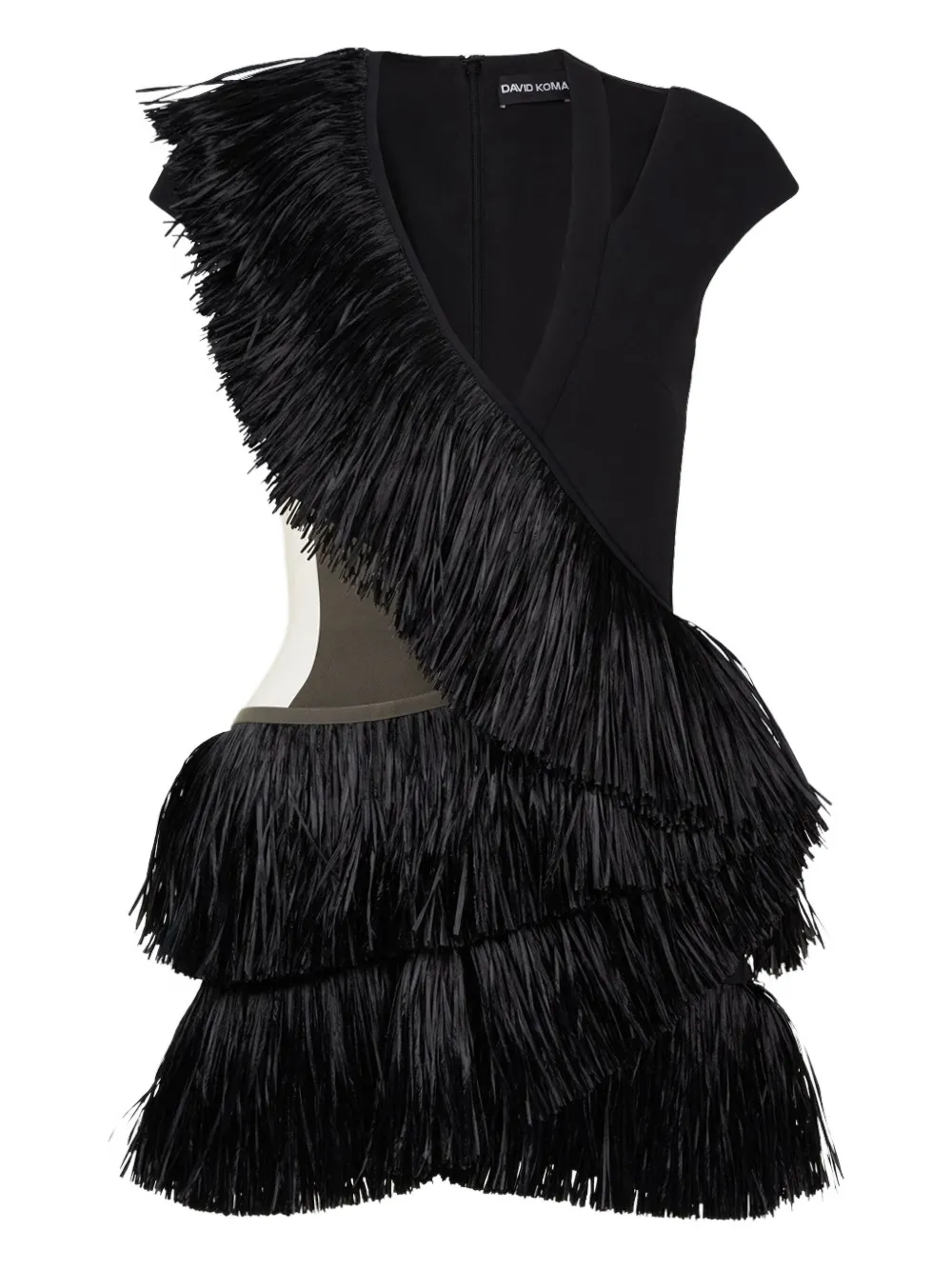 David Koma fringed cut-out minidress Zwart