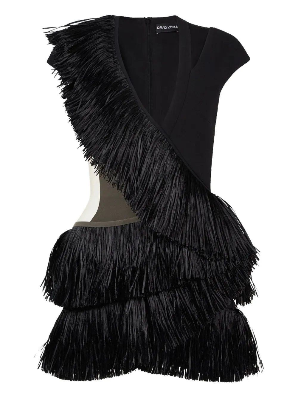 David Koma fringed cut-out minidress Zwart
