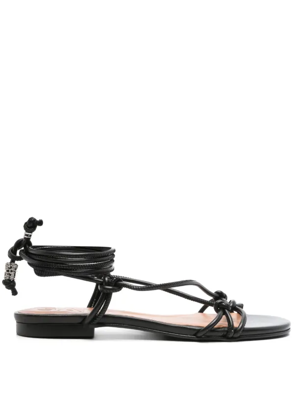 GANNI ガニー ロゴ レザー ノット付き サンダル GANNI ノット サンダル | ブラック | FARFETCH JP