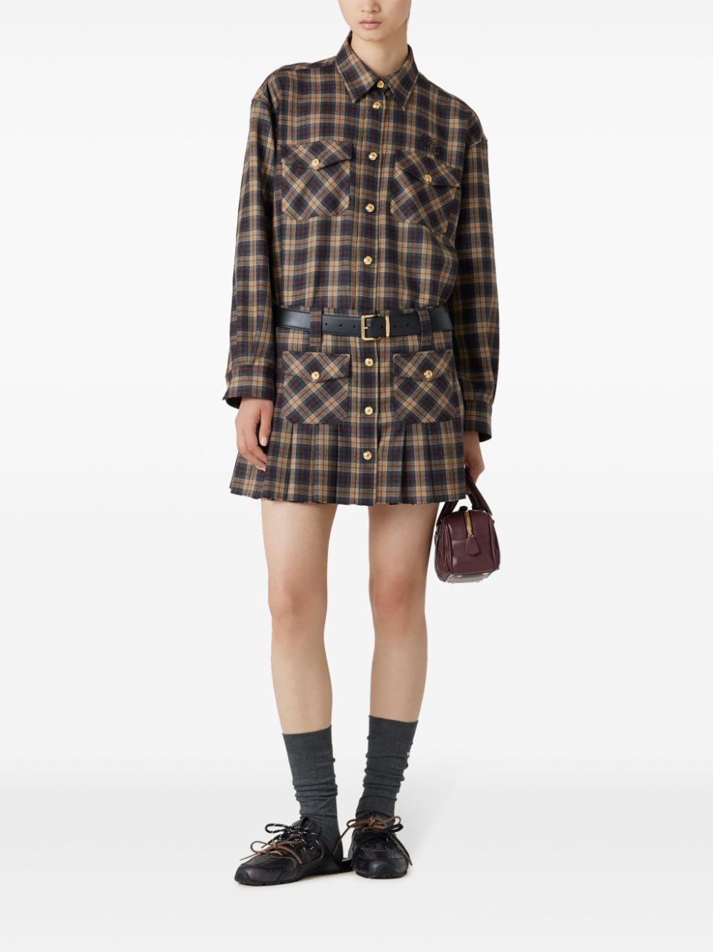 Miu Miu Blouse met tartan ruit - Bruin