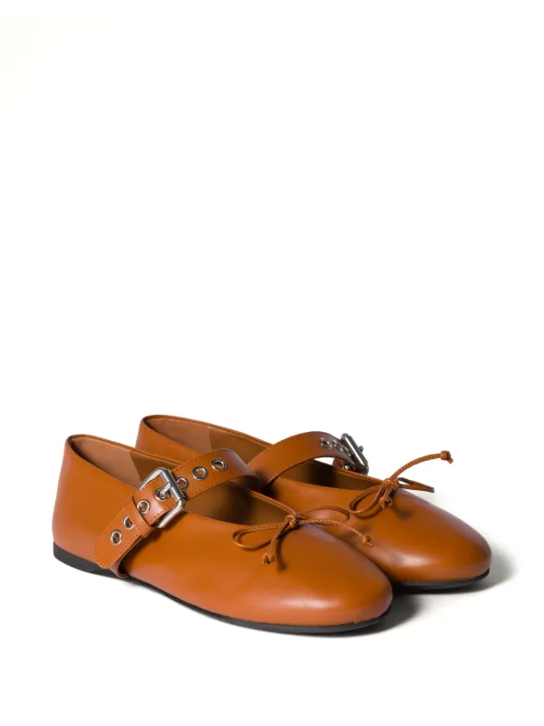 Miu Miu Buckled Leather Ballerina Shoes | Brown | FARFETCH