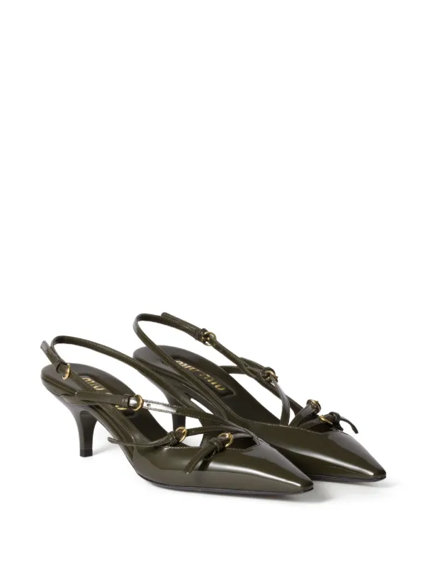 Miu Miu 55mm Leather Slingback Pumps | Green | FARFETCH