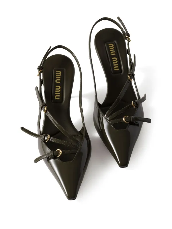 【MIU MIU】送料/関税込 LEATHER SLINGBACK PUMPS Miu Miu 55mm Leather Slingback Pumps | Green | FARFETCH