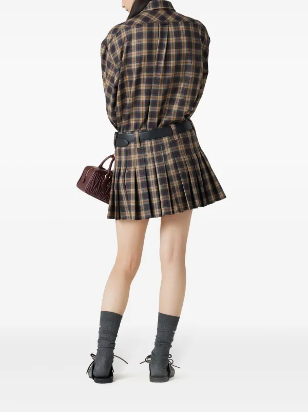 関税込 MiuMiu |Pleated tartan miniskirt Miu Miu Pleated Tartan Miniskirt | Green | FARFETCH
