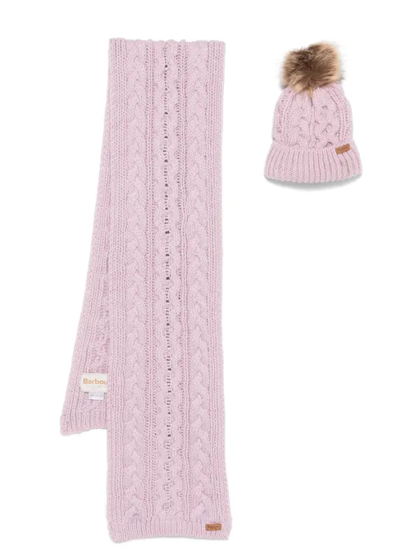 Barbour chunky knit Scarf And Beanie Set Pink FARFETCH CA