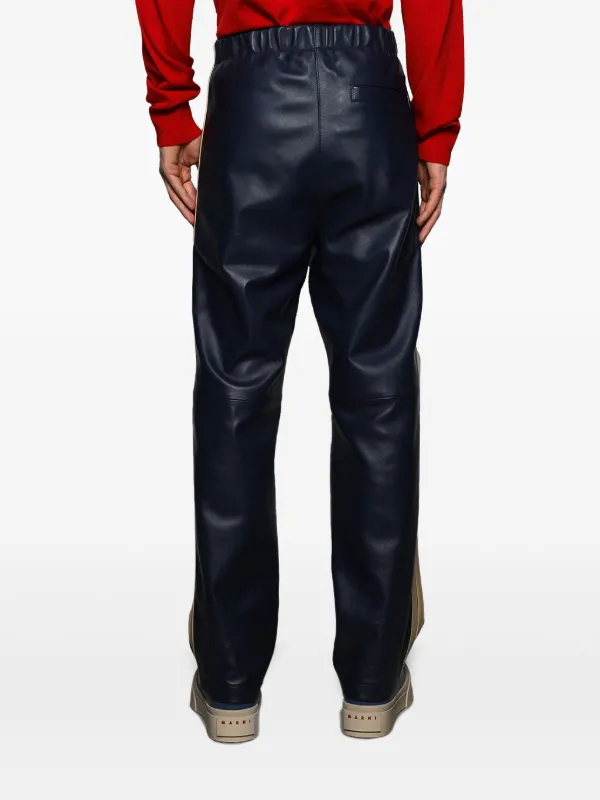 Marni side-stripe Leather Trousers | Blue | FARFETCH JO