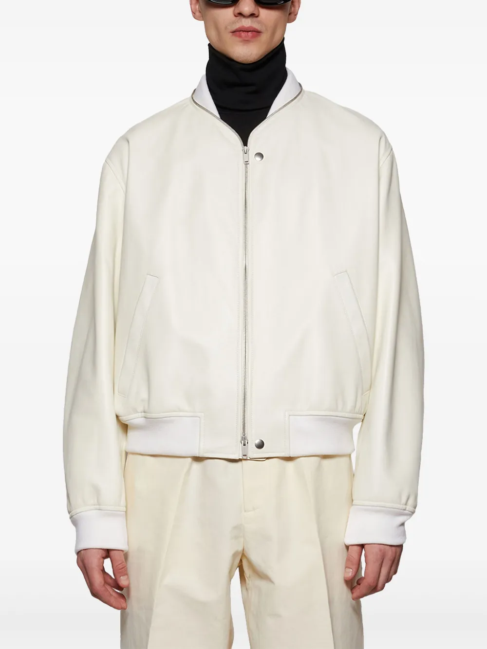 Jil Sander Leren bomberjack Beige
