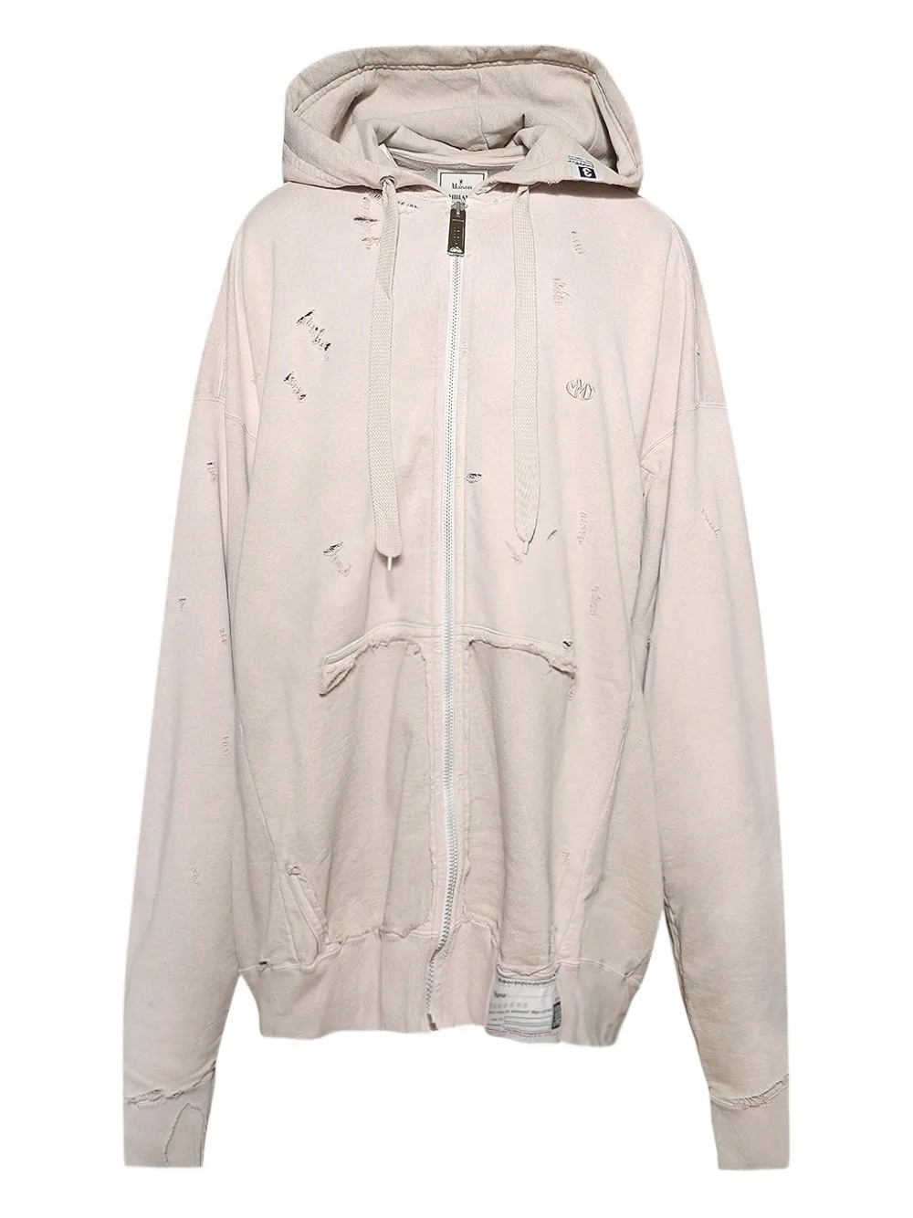 Miharayasuhiro Distressed Zip-up Hoodie In Neutral